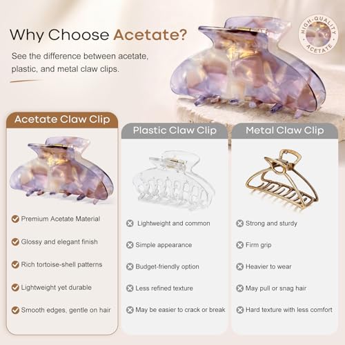 Aileam Acetate Hair Claw Clips for Women,White Pink hair clip French Design Strong Hold Non-Slip claw clips for Thick Hair, 2 Pack - color: Crystal Clear White & Iridescent Pink