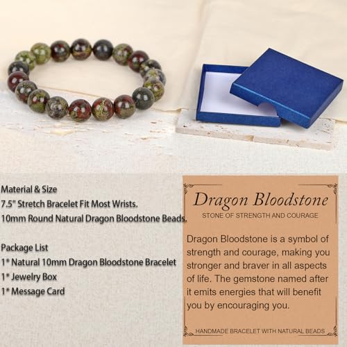LPBeads Handmade Natural Gemstone Stretch Elastic Bracelet Healing Crystal Round Stone Beads Jewelry Gifts for Women Men - color: Dragon Bloodstone, size: 10mm