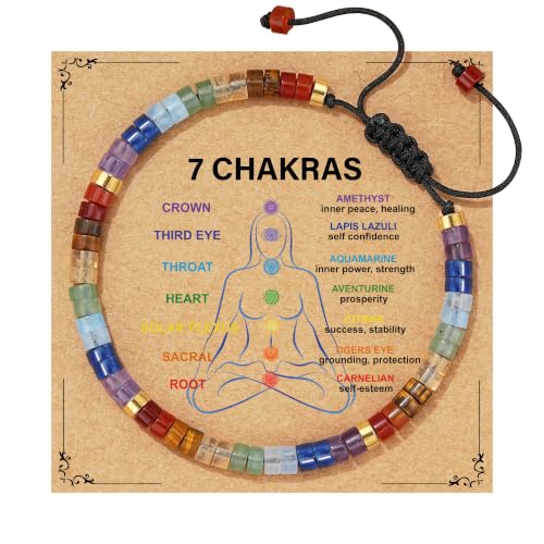 Healing Crystal Bracelet Jewelry Gifts for Women | Triple Protection/Stress Relief/New Beginnings/Good Luck/Empath Protection, Christmas, Birthday - color: 7 CHAKRAS-Gold