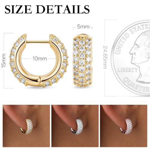 Gokeey Cubic Zirconia Hoop Earrings for Women, Sterling Silver Plated Small Huggie Hoops CZ Pave Chunky Thick Earrings Non Tarnish Hypoallergenic Lightweight Jewelry April Birthstone Gifts - color: Gold