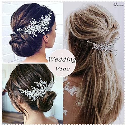 Bride Flower Wedding Hair Vine Crystal Bridal Hair Piece Rhinestone Party Hair Accessories Leaf Hair Jewelry Bead Headpiece for Women - color: Gold