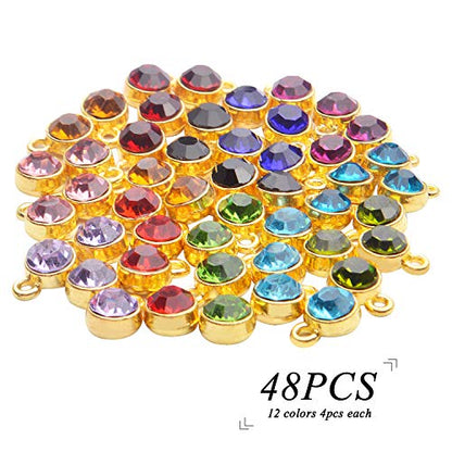 Aylifu Crystal Birthstone Charms, 48pcs DIY Round Beads Pendant with Rings Handmade Crystal Charm for Necklace Bracelet Earring Jewelry Making, 10x7mm, 12 Colors