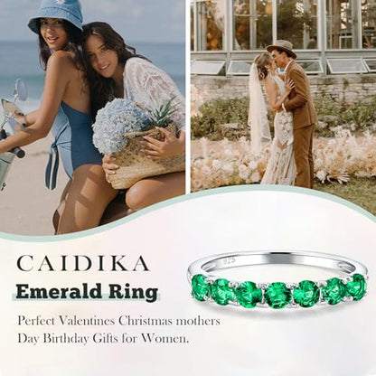 3.5mm Stackable Rings S925 Sterling Silver Created Birthstone & Cubic Zirconia Ring for Women Wedding Bands Anniversary Birthday Jewelry Size 6 to 10(with Box) - color: 05-Created Emerald-May
