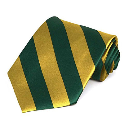 tiemart Men's Striped Tie Standard Length - color: Hunter Green and Gold