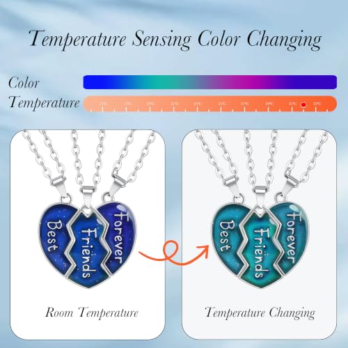 FM FM42 Temperature Sensing Color Changing Pendant Necklace with 19.29" Stainless Steel Rolo Chain - color: BFF Necklace Set, Pack of 3