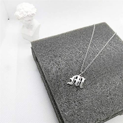 Old English Initial Alphabet Letter Necklace - style: M-Silver