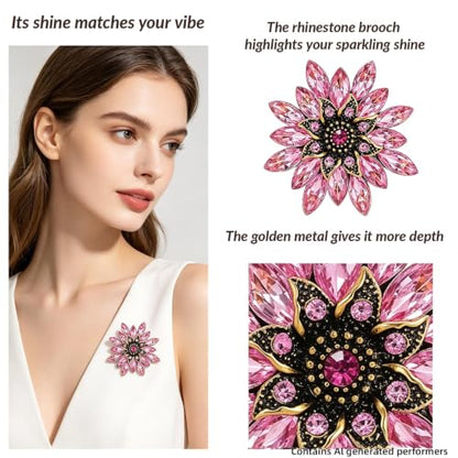Crystal Flower Brooch Pin for Women Rhinestone Floral Lapel Jewelry - color: pink