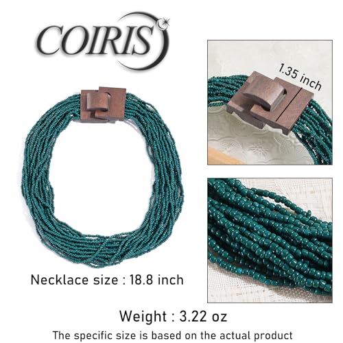Coiris Beaded Strand Necklace for Women Boho Chunky Beaded Strand Necklace Bohemian Summer Beach Necklace Jewelry for Women(N0059-Black) - color: Teal