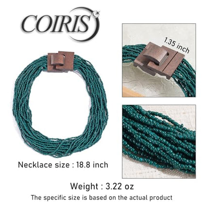 Coiris Beaded Strand Necklace for Women Boho Chunky Beaded Strand Necklace Bohemian Summer Beach Necklace Jewelry for Women(N0059-Black) - color: Teal