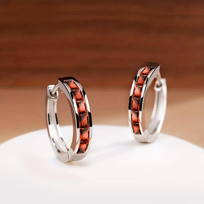 Fashionable Hoop Earrings with Princess Square Cubic Zirconia for Women - color: E3924