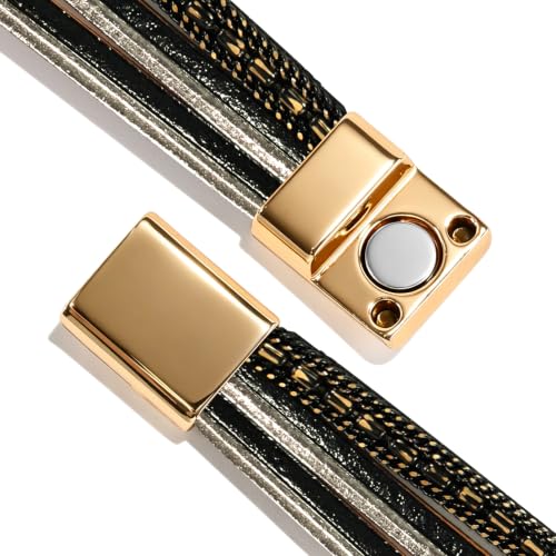 Wrapped Bracelets for Women,Leather Boho Bracelets for Women - color: Stone-Black