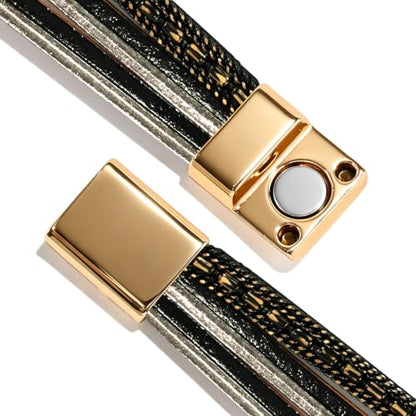 Wrapped Bracelets for Women,Leather Boho Bracelets for Women - color: Stone-Black