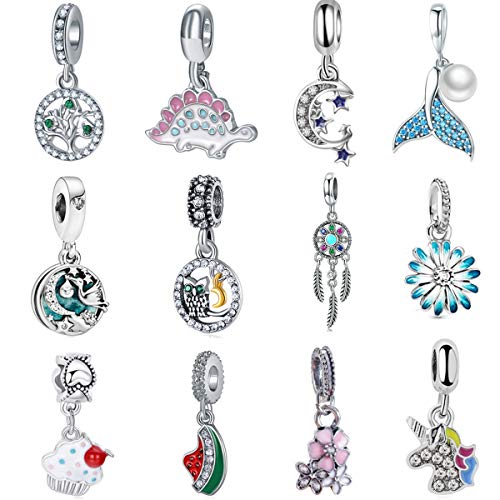 12pcs Mixed Silver Plated Colorful Enamel Alloy Beads Dangle Charms Fits for European Snake Chain Bracelet Necklace DIY Jewelry Making Supplies - color: Bead Charms-1
