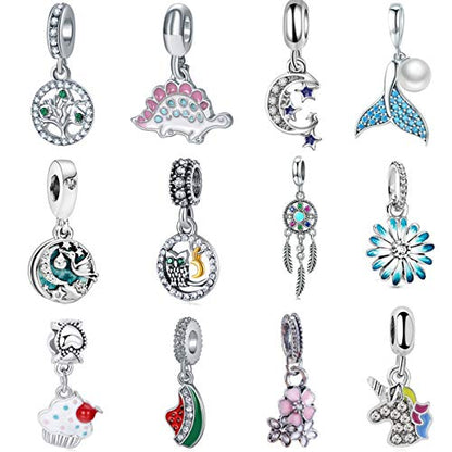 12pcs Mixed Silver Plated Colorful Enamel Alloy Beads Dangle Charms Fits for European Snake Chain Bracelet Necklace DIY Jewelry Making Supplies - color: Bead Charms-1