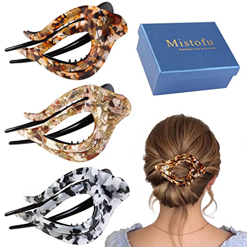 Mistofu 3Pcs French Concord Hair Claw Clips for Women - Curved Strong Hold No Slip Grip Clips for Thick and Thin Hair (Multicolor 1) - color: multicolor 1
