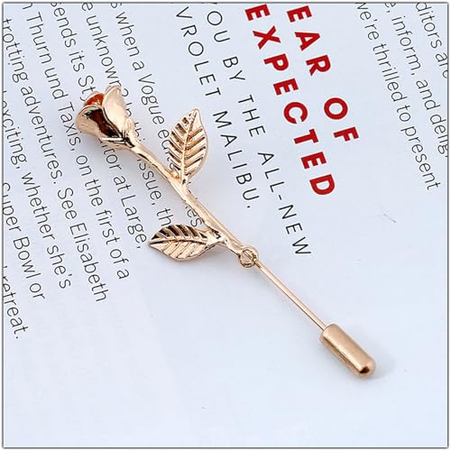 Dreuyet Simple Gold Silver Plated Long Brooch Pins with Cute Animal Antlers Leaves Plant Bees Rabbits Rose Flower Feather Brooch Jewelry for Women Men Elegant Suit Collar Lapel Pin - style: Rose