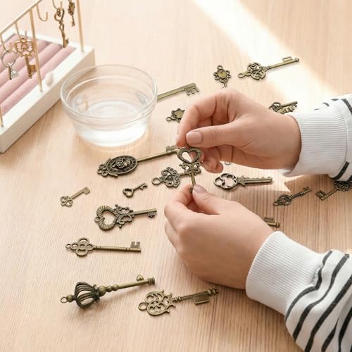 Hicarer 80 Pieces Antique Silver Pendants Gothic Charms Halloween Charms Pendants Jewelry Making Accessory for DIY Necklace Bracelet - style: Master Key