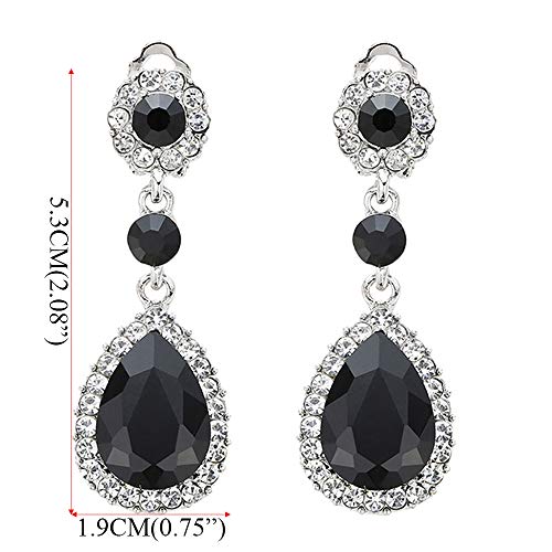 Gorgeous Austrian Crystal Rhinestone Wedding Bridal Teardrop Drop Dangle Earrings - color: Black-Clip on