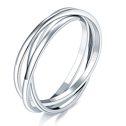 BORUO 925 Sterling Silver Ring, 14K Gold Plated Waterproof Fidget Anxiety Ring, Triple Row Rolling Interlocking Stacking High Polish Band for Women, Men| Each Band Width 1.8mm 3mm Size 4-12 - color: 1.8mm Sterling Silver