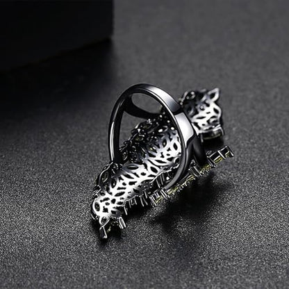 18K Gold Plated Rings for Women and Teen Girls Non Tarnish Cubic Zirconia Fidget Ring Butterfly/Snake/Mesh/Cross/Crown Knuckle Ring Open Adjustable Statement Stacking Chunky Rings - color: Black Magic