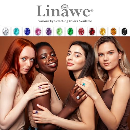 Linawe Costume Jewelry Adjustable Cocktail Ring for Women | Copper, Rhinestone, Cubic Zirconia, Oval, Fake Diamond, Crystal, Stone, Birthstone, Gemstone, Big, Chunky, Statement - color: White Light Green