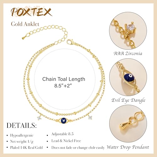 Gold/Sterling Silver Anklet Bracelets for Women Waterproof, Non Tarnish 925 Sterling Sliver Plated Heart Evileye Butterfly Charm, Dainty Summer Beach Anklets for Women, Beach Vacation Bikini Outfits for Her Mom - style: Evil eye-Gold