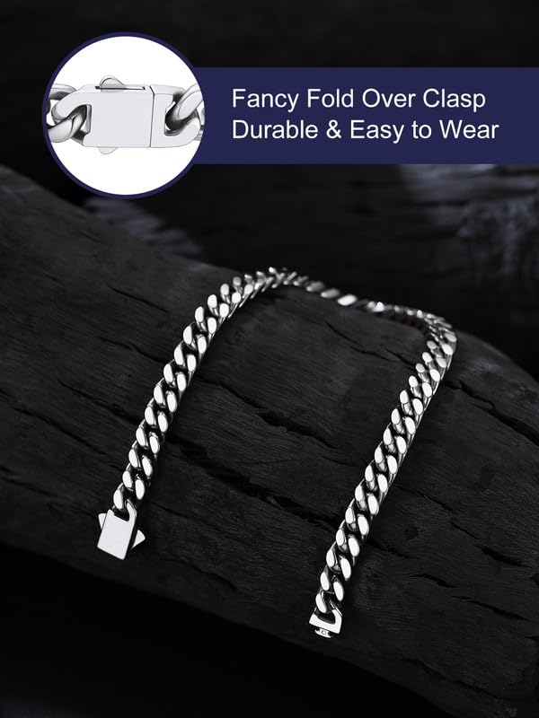 Bandmax Mens Hip Hop Cuban Link Bracelets 5/7/9/12MM Stainless Steel Miami Curb Chain Bracelet Silver/Gold Plated/Black Wristlet Chains for Men 7"-9" - color: 01 5MM-Steel