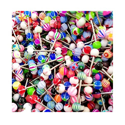 FORUBUS Colorful Tongue Rings Nipple Rings for Women Body Piercing Jewelry 14G 16mm Pierced Barbells Body Jewelry 50Pcs/30Pcs/20Pcs Pack - color: B-20Pcs stainless steel