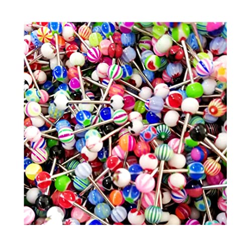 FORUBUS Colorful Tongue Rings Nipple Rings for Women Body Piercing Jewelry 14G 16mm Pierced Barbells Body Jewelry 50Pcs/30Pcs/20Pcs Pack - color: B-20Pcs stainless steel