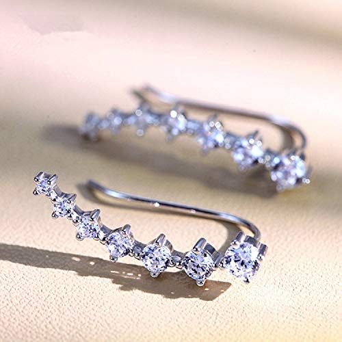 2Pairs Set Black Clear 7 Crystal CZ Ear Cuff Wrap Crawler Climber Earrings for Women Cubic Zirconia Fashion Diamond Huggie Jackets Hypoallergenic