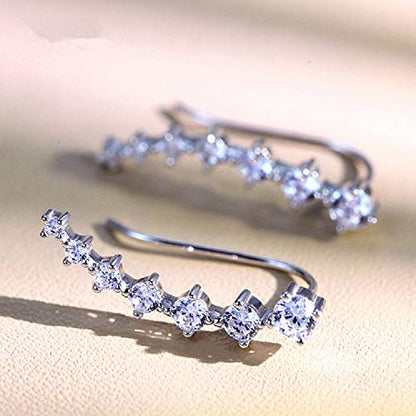 2Pairs Set Black Clear 7 Crystal CZ Ear Cuff Wrap Crawler Climber Earrings for Women Cubic Zirconia Fashion Diamond Huggie Jackets Hypoallergenic