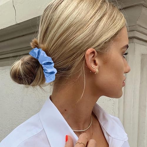 Jaciya Satin Scrunchies for Women Blue Hair Scrunchies Elastic Hair Ties | 24 Pack Elastic Hair Ties for Ponytails and Buns - color: Light Blue