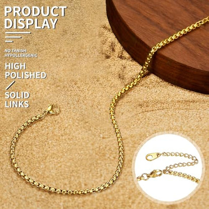 ChainsHouse Ankle Bracelets for Women, Stainless Steel Beaded Chain Ankle Bracelet, Womens Heart Anklets for Summer Beach Jewelry Gifts - color: H: box-3mm-gold