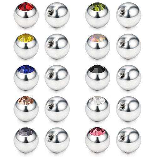 60-80PCS 316L Surgical Steel Replacement Balls Body Jewelry Piercing Barbell Parts 16G 14G Women Men - color: 20pcs 14G 5mm -- Jeweled CZ