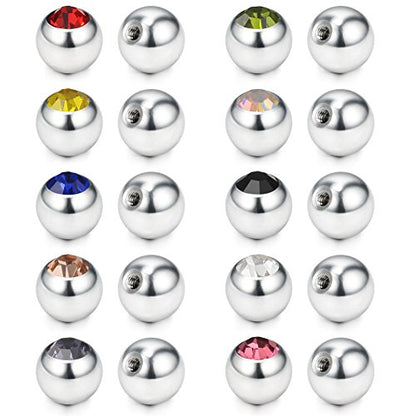 60-80PCS 316L Surgical Steel Replacement Balls Body Jewelry Piercing Barbell Parts 16G 14G Women Men - color: 20pcs 14G 5mm -- Jeweled CZ