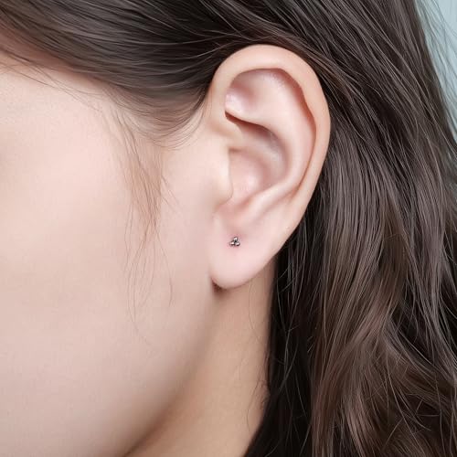 limerencia Titanium Threadless Flat Back Earrings Stud Piercing Jewelry | 20G Press Fit Titanium Push Pop in Cartilage Tragus Labret Lip Medusa Conch Piercing Jewelry Hypoallergenic for Women Men - style: Ball Silver