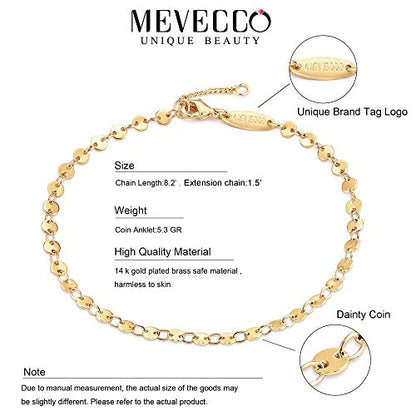 MEVECCO Anklet for Women Gold Chain 14K Gold Plated Dainty Boho Beach Summer Simple Foot Jewelry Ankle Bracelet - style: Coin