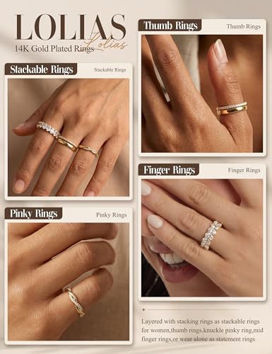 LOLIAS 14K Gold Plated Rings for Women Engagement Eternity Wedding Bands | Non Tarnish Love Promise Rings for Her Cubic Zirconia Stackable Rings for Women Statement Thumb Rings Stacking Size 6-10 - style: Oval Cubic Zirconia-14K Gold Plated
