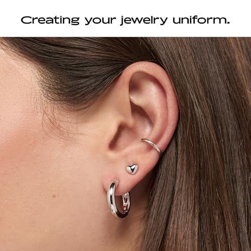 Ana Luisa Puffed Heart Earrings - Heart Charm Huggie Hoops and Earring Stud Styles - Dainty 14K Gold Plated, Silver Rhodium Plated & Mixed Metal Silver & Gold Earrings - Hypoallergenic Water-Resistant - color: Silver Stud