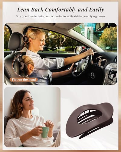 Mesovor 6 Pack Flat Hair Claw Clips, 4.33" Nonslip Round Lay Hair Clips | Strong Hold French Large Flat Hairclips for Lying Down, Yoga, Driving (Brown Matte) - color: Brown Matte