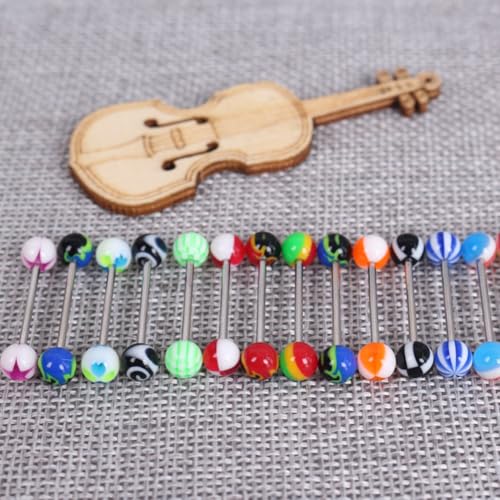20Pcs Disposable Tongue Ring,Beautiful Colorful Women Tongue Ring Bar Stud Random Color Tongue Rings Stainless Steel Barbells Piercing Jewelry