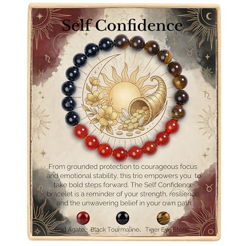 Bivei Protection Crystal Healing Bracelet | 8MM Strength Bracelet Spiritual Stretch Beaded Jewelry for Women Men Gift - color: Self Confidence, size: Medium 6.8-7.3 inch