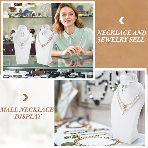 Wenqik 2 Pcs PU Leather Jewelry Display Bust, 12.4 Inch Multi-Functional Necklace Mannequin Holder Stand Display Necklaces Bracelets Earrings Rings for Vendors Jewelry Selling Trade Show - color: White