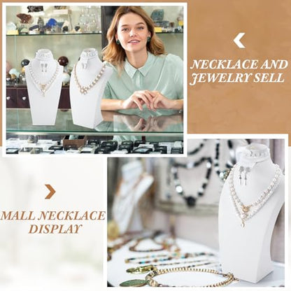 Wenqik 2 Pcs PU Leather Jewelry Display Bust, 12.4 Inch Multi-Functional Necklace Mannequin Holder Stand Display Necklaces Bracelets Earrings Rings for Vendors Jewelry Selling Trade Show - color: White