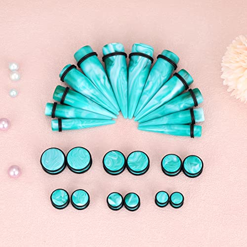 Qmcandy 00G-20mm Ear Stretching Kit 36PCS Big Gauge Taper Kit Large Acrylic Tunnel Plug Spiral Set - color: 36pcs, Turquoise White
