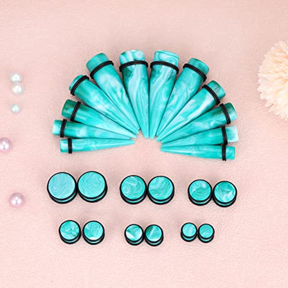 Qmcandy 00G-20mm Ear Stretching Kit 36PCS Big Gauge Taper Kit Large Acrylic Tunnel Plug Spiral Set - color: 36pcs, Turquoise White