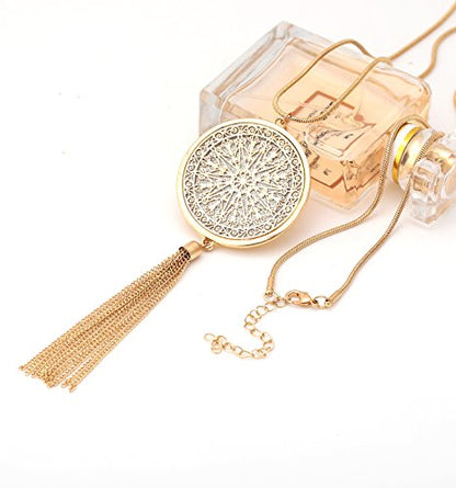 MOLOCH Long Necklaces For Woman Disk Circle Pendant Necklaces Tassel Fringe Necklace Set Statement Pendant - color: A:gold
