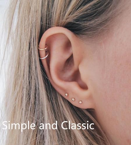 6Pairs 2mm/3mm Surgical Steel Hypoallergenic Piercing Studs, 20G 14K Real Gold Filled Tiny Stud Earrings Set for Multiple Hole Piercing (Cubic Zirconia, Pearl, Ball) - style: M02 : 2MM Rose Gold Ball & CZ, 6 Pairs