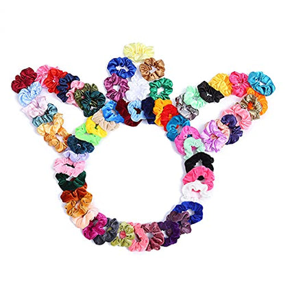 60 Pcs Scrunchies Velvet Scrunchies and Satin Hair Scrunchies for Women | Girls Silk Elastic Hair Ties Scrunchies for Women Hair Accessories with Gift Bag