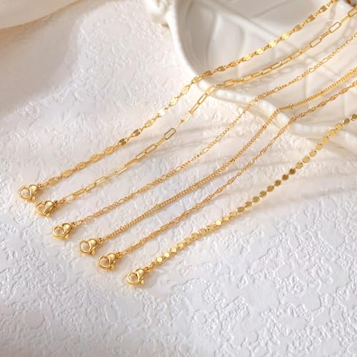Tewiky Waterproof Ankle Bracelets for Women, 14K Real Gold Plated Anklets for Women 6PCS Anklet Set Dainty Summer Beach Jewelry - color: 6pcs set-A
